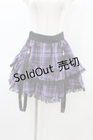 画像: NieR Clothing / サス付チェックフリルスカート  黒×紫 H-26-03-15-013-PU-SK-KB-ZH