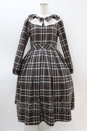 画像: Melody BasKet / リボンとレースカラーのタータンチェックワンピース M ブラウン H-26-03-15-018-LO-OP-KB-ZH