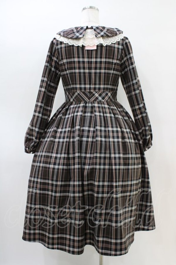 画像2: Melody BasKet / リボンとレースカラーのタータンチェックワンピース M ブラウン H-26-03-15-018-LO-OP-KB-ZH (2)
