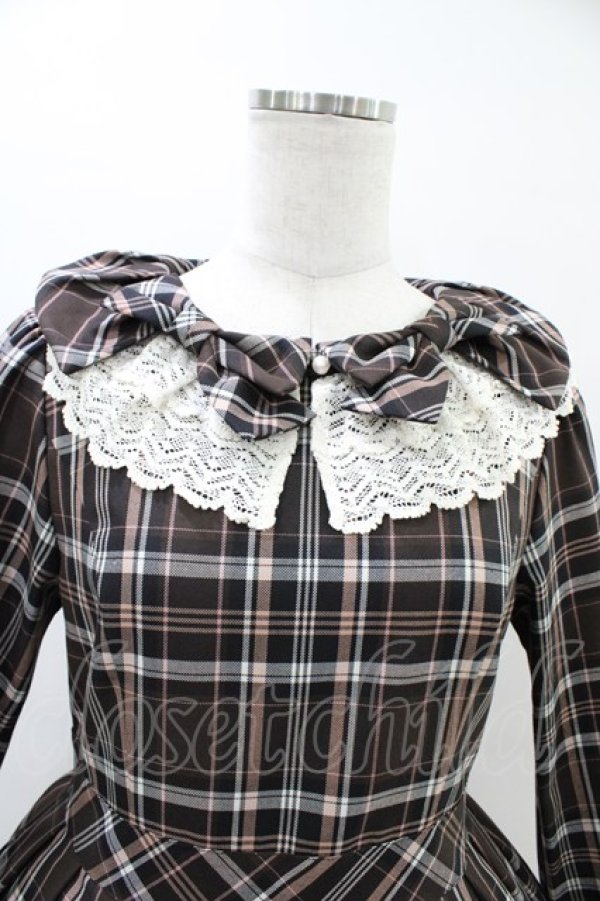 画像4: Melody BasKet / リボンとレースカラーのタータンチェックワンピース M ブラウン H-26-03-15-018-LO-OP-KB-ZH (4)