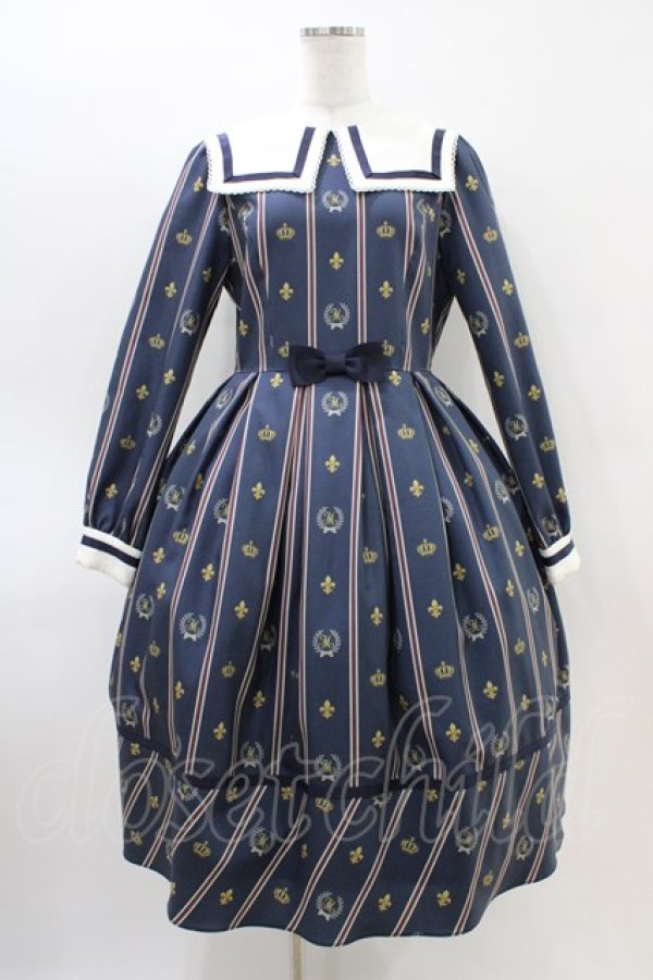 画像1: Melody BasKet / Schoolレジメンタルストライプワンピース M ネイビー H-26-03-15-019-LO-OP-KB-ZH (1)