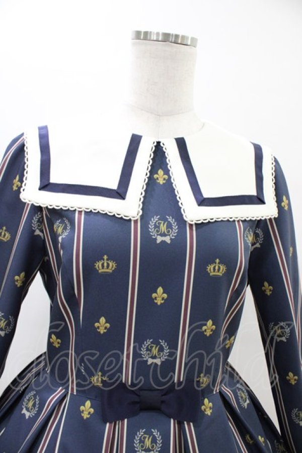 画像4: Melody BasKet / Schoolレジメンタルストライプワンピース M ネイビー H-26-03-15-019-LO-OP-KB-ZH (4)