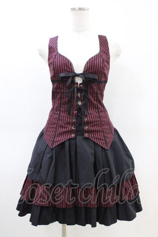 画像1: MIHO MATSUDA / ストライプビスチェ＆スカート  黒×赤 H-26-03-15-021-GO-SK-KB-ZH (1)