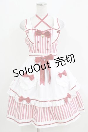 画像: metamorphose / Chelsea エプロン付ジャンパースカート(ストライプ) Free レッド H-26-03-16-001-ME-OP-NS-ZH