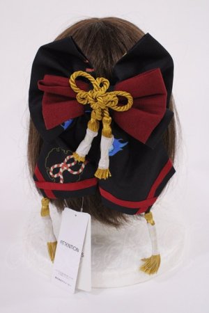 画像: axes femme kawaii / 彼岸の白狐会柄リボンバレッタ  ブラック H-26-03-16-1040-AX-AC-NS-ZH