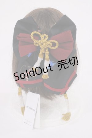 画像: axes femme kawaii / 彼岸の白狐会柄リボンバレッタ  ブラック H-26-03-16-1040-AX-AC-NS-ZH