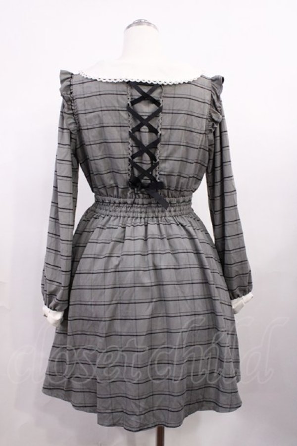 画像2: LIZ LISA / レースアップチェックリボンワンピース Free グレー H-26-03-16-1010-LO-OP-NS-ZH (2)