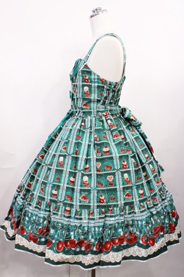 画像2: metamorphose / Retro Cherryティアードジャンパースカート サイズ1 グリーン H-26-03-16-1002-ME-OP-NS-ZH (2)