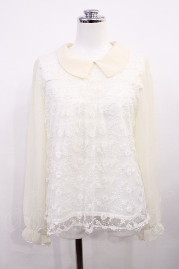 画像1: axes femme / 袖シャーリングレースプルオーバー M 生成り H-26-03-16-1027-AX-TO-NS-ZH (1)