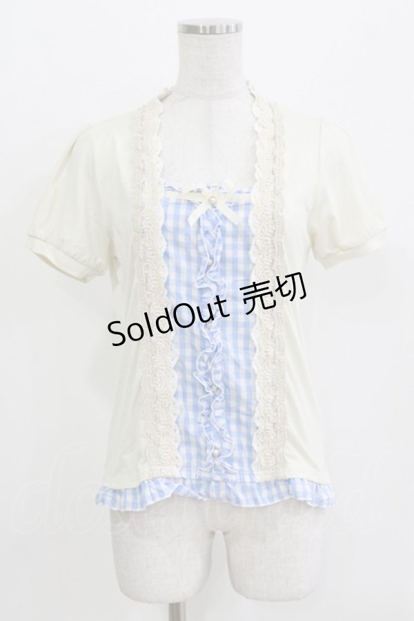 画像1: axes femme / ギンガムチェック切替トップス M 生成り/サックス H-26-03-16-056-AX-TO-NS-ZH (1)