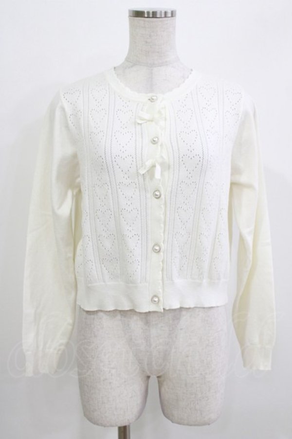 画像1: m petit by misako / AM*ハート透かしニットカーディガン M 白 H-26-03-16-057-LO-TO-NS-ZH (1)