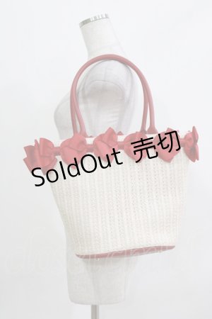 画像: m petit by misako / AMリボンツキカゴTT  オフ/レッド H-26-03-16-062-LO-BG-NS-ZH