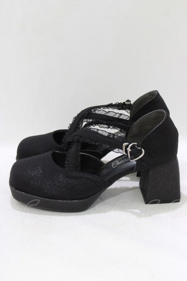 画像2: Cherirulu Chocola / 太ヒールパンプス L ブラック H-26-03-16-081-GO-SH-NS-ZH (2)