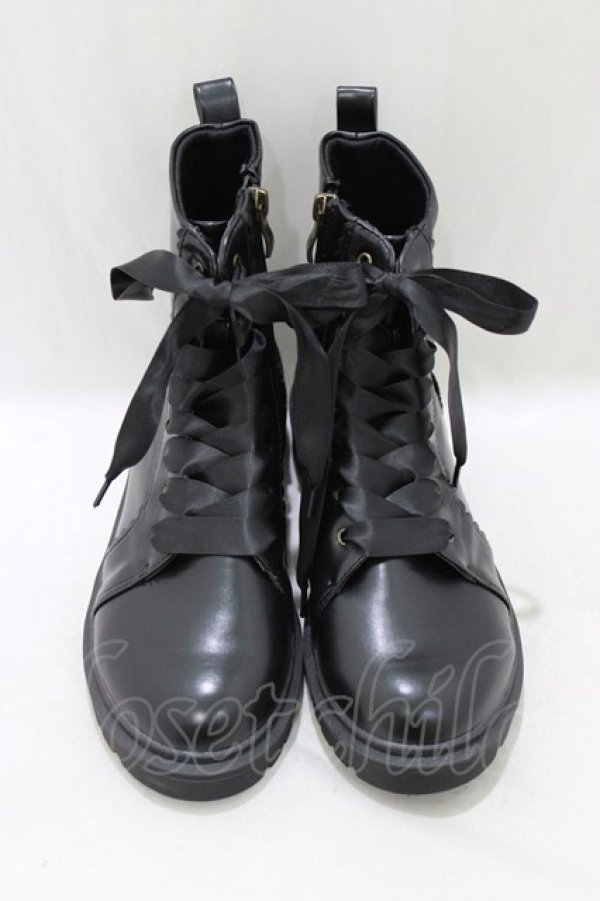 画像1: m petit by misako / レースアップショートブーツ L ブラック H-26-03-16-082-0-ZA-NS-ZH (1)