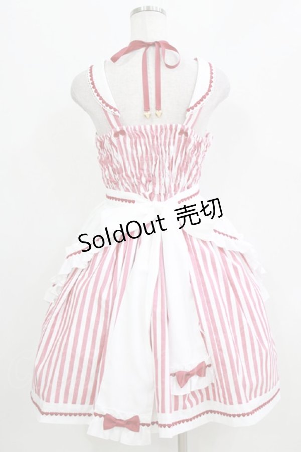 画像3: metamorphose / Chelsea エプロン付ジャンパースカート(ストライプ) Free レッド H-26-03-16-001-ME-OP-NS-ZH (3)