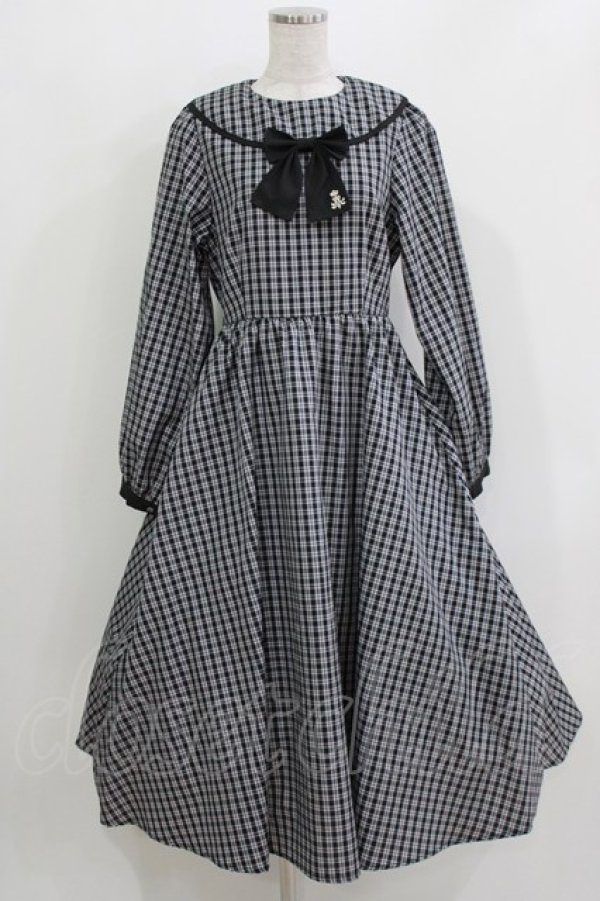 画像1: m petit by misako / NINA'S/リボンチェックワンピース M ブラック H-26-03-16-012-LO-OP-NS-ZH (1)