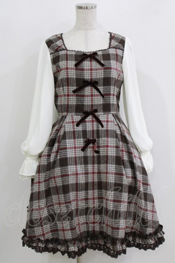 画像1: mille fille closet by LODISPOTTO / Dolly Check リボンワンピース M ブラウン H-26-03-16-023-LO-OP-NS-ZH (1)