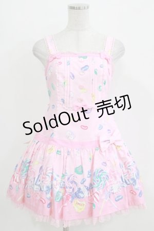 画像: Angelic Pretty / Candy Treat ローウエストジャンパースカート Free ピンク H-26-03-16-026-AP-OP-NS-ZH