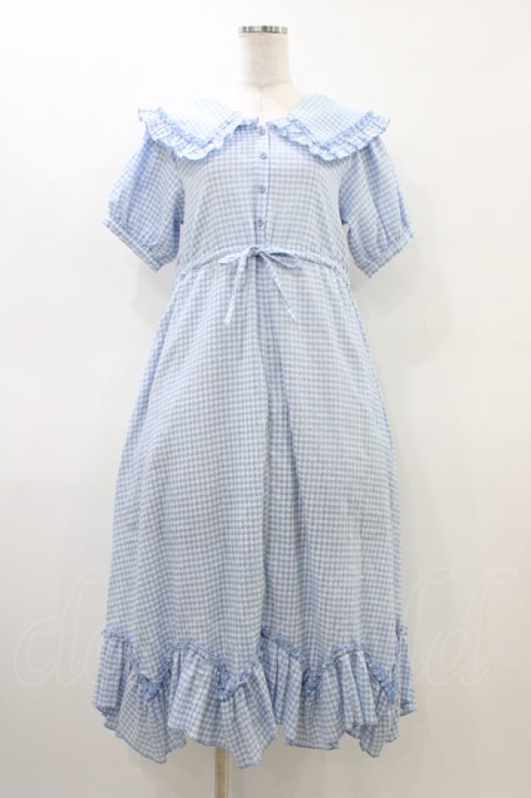 画像1: merry jenny / フリルカラーギンガムワンピース  ブルー H-26-03-17-1026-LO-OP-KB-ZH (1)