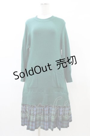 画像: Jane Marple Dans Le Salon / Knit Tartan check trompe-l'oeil dress  グリーン H-26-03-17-1028-JM-OP-KB-ZH