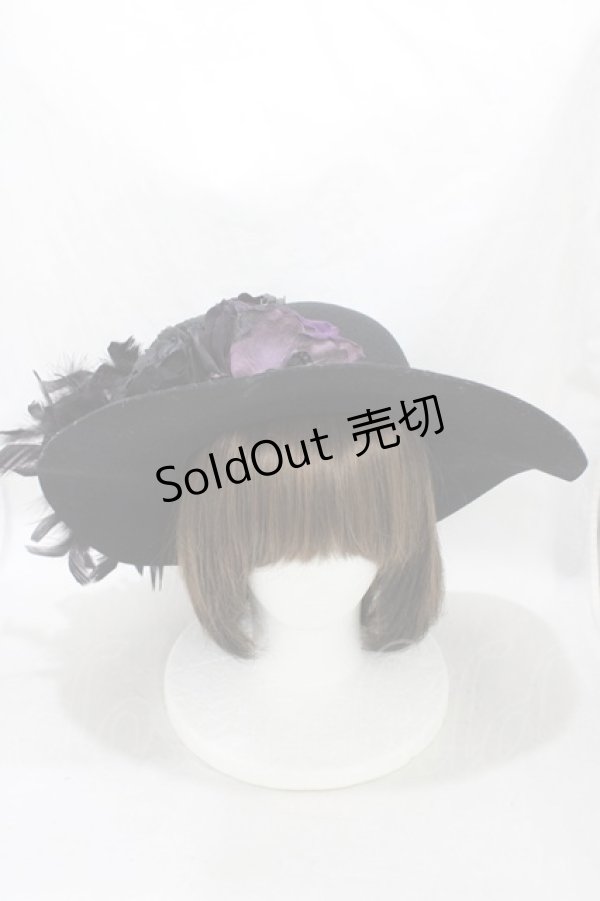 画像1: Amber Snow / フェザーコサージュハット  黒 H-26-03-17-1006-PU-AC-KB-ZH (1)