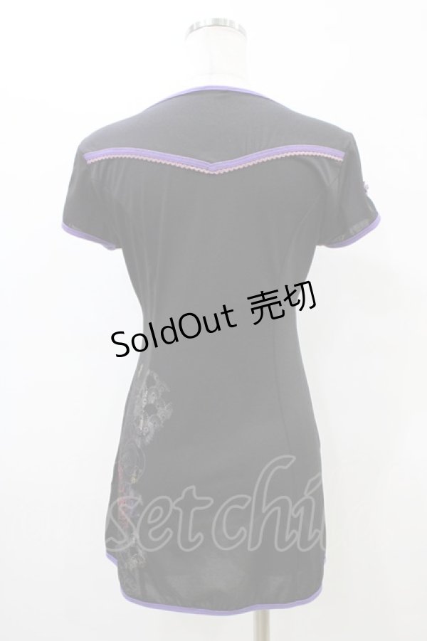 画像2: Ozz oneste / チャイナ刺繍半袖カットソー  黒 H-26-03-17-1044-OO-TO-AK-ZH (2)