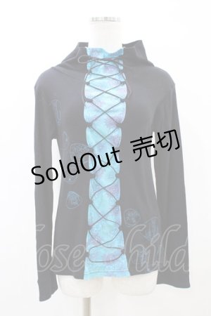 画像: gouk / 和柄切替カットソー  黒×青 H-26-03-17-1046-GO-TO-AK-ZH