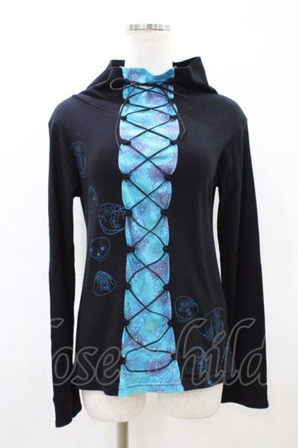 画像1: gouk / 和柄切替カットソー  黒×青 H-26-03-17-1046-GO-TO-AK-ZH (1)