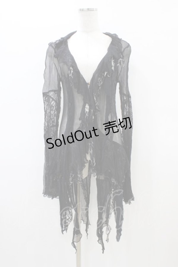 画像1: h.NAOTO / レースアップシースルーカーデ  黒 H-26-03-17-1047-HN-TO-AK-ZH (1)