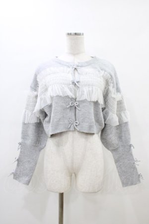 画像: merry jenny / シャーリングチュールニットカーディガン  グレー H-26-03-17-1050-LO-TO-KB-ZH