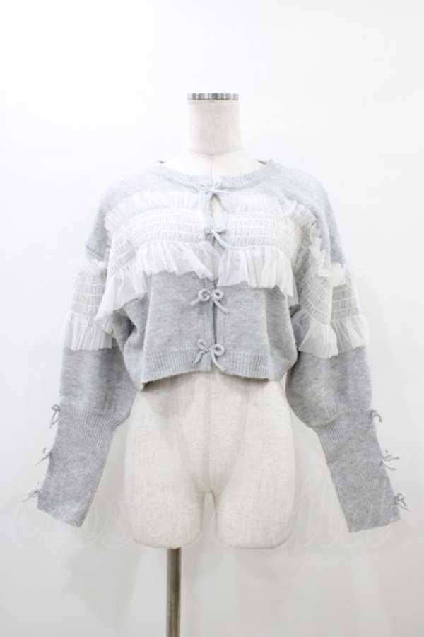 画像1: merry jenny / シャーリングチュールニットカーディガン  グレー H-26-03-17-1050-LO-TO-KB-ZH (1)