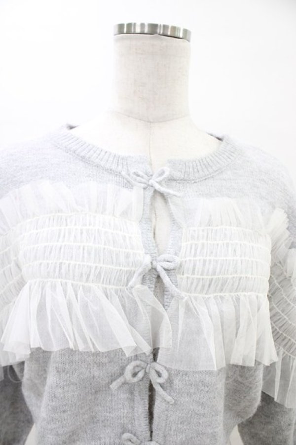 画像3: merry jenny / シャーリングチュールニットカーディガン  グレー H-26-03-17-1050-LO-TO-KB-ZH (3)