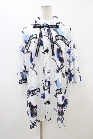 画像: KINGLYMASK / リボンタイ付半袖カットソーシャツ  ホワイト H-26-03-17-1051-PU-BL-KB-ZH