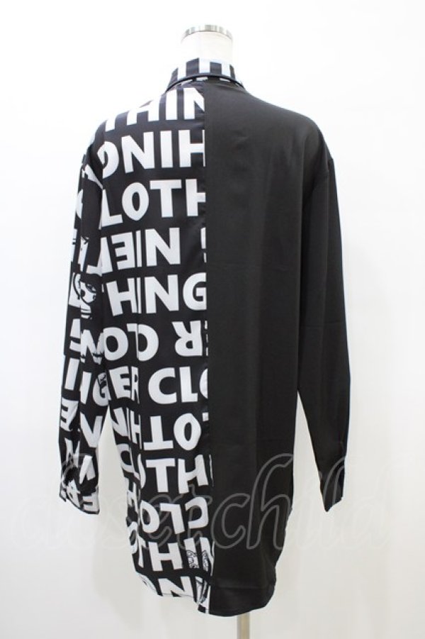 画像2: NieR Clothing / プリント切替シャツ  黒 H-26-03-17-1052-PU-BL-KB-ZH (2)