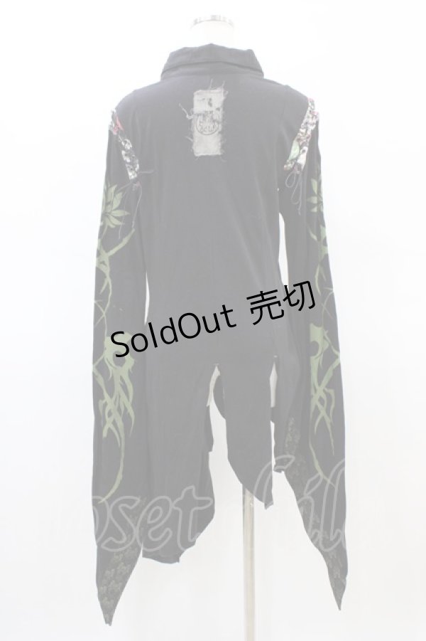 画像2: gouk / 和柄切替アシメロングカーディガン  黒 H-26-03-17-1054-GO-TO-KB-ZH (2)