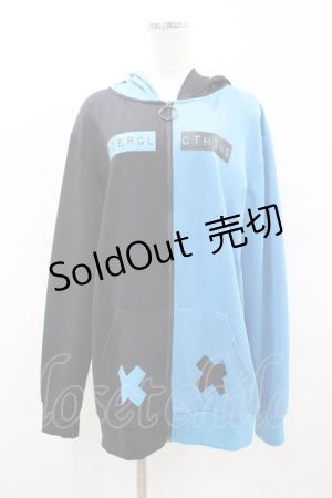 画像: NieR Clothing / うさ耳付きTWO-TONE ZIPパーカー  黒×青 H-26-03-17-1057-PU-TO-KB-ZH