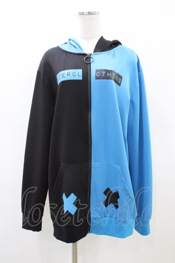 画像1: NieR Clothing / うさ耳付きTWO-TONE ZIPパーカー  黒×青 H-26-03-17-1057-PU-TO-KB-ZH (1)