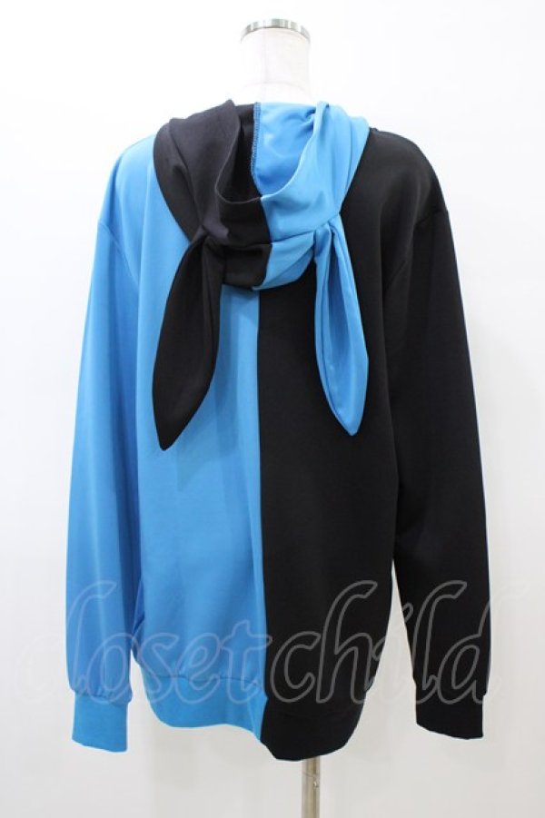 画像2: NieR Clothing / うさ耳付きTWO-TONE ZIPパーカー  黒×青 H-26-03-17-1057-PU-TO-KB-ZH (2)