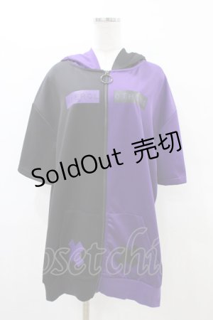 画像: NieR Clothing / うさ耳付きTWO-TONE半袖ZIPパーカー  黒×紫 H-26-03-17-1058-PU-TO-KB-ZH