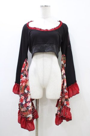 画像: Qutie Frash / メッシュ着物袖トップス  黒×赤 H-26-03-17-1012-QU-TO-KB-ZH