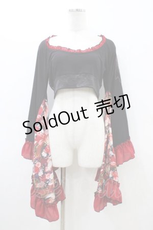 画像: Qutie Frash / メッシュ着物袖トップス  黒×赤 H-26-03-17-1012-QU-TO-KB-ZH