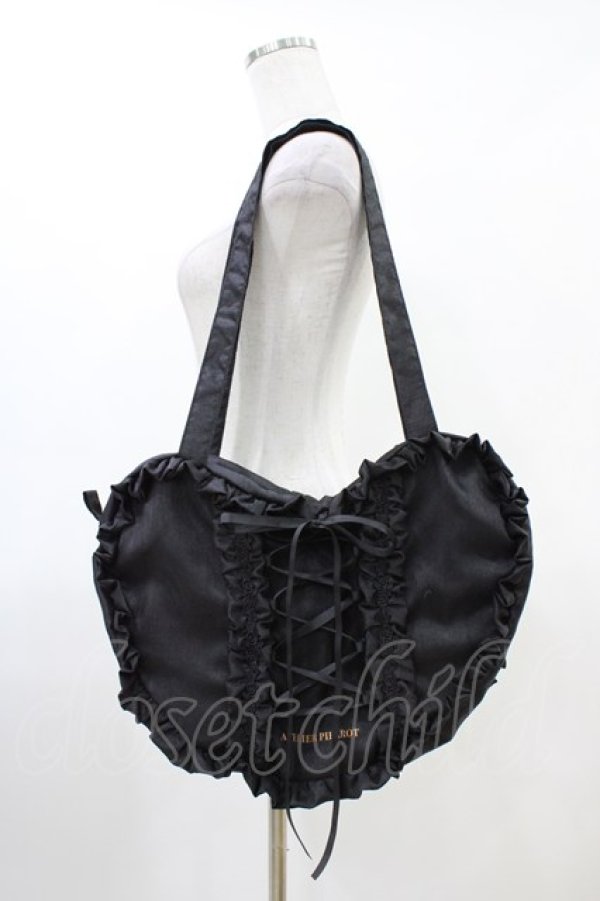 画像1: ATELIER PIERROT / Lace up Ribbon Heart Bag 黒  H-26-03-17-1003-EL-BG-AK-ZH (1)