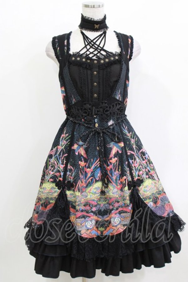 画像1: Ozz oneste / チョーカー風ホルター和柄ジャンパースカート  黒 H-26-03-18-002-OO-OP-KB-ZH (1)