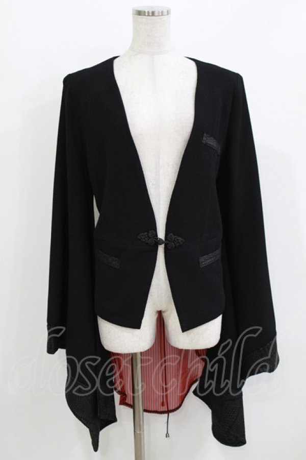 画像1: Qutie Frash / 着物袖ジャケット  黒×黒赤ストライプ H-26-03-18-028-QU-JA-KB-ZH (1)