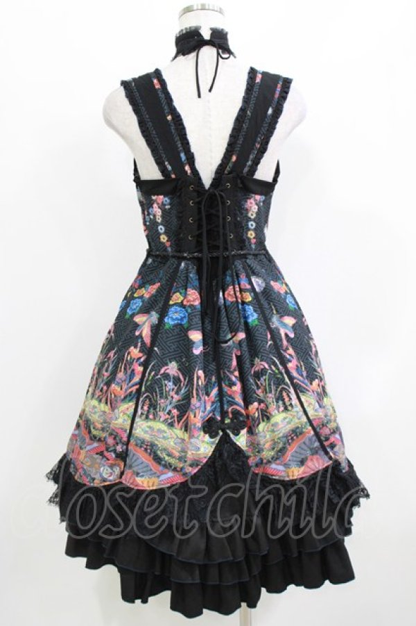 画像3: Ozz oneste / チョーカー風ホルター和柄ジャンパースカート  黒 H-26-03-18-002-OO-OP-KB-ZH (3)