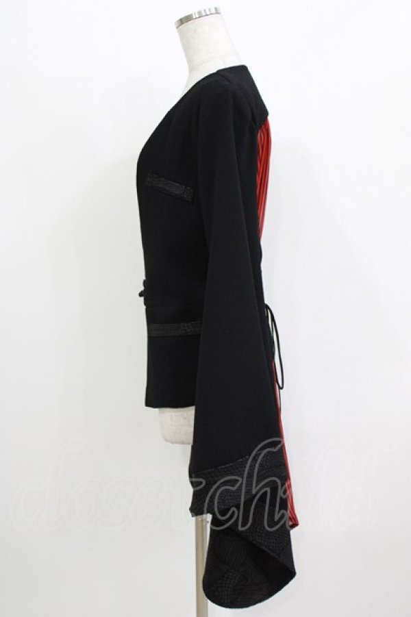 画像2: Qutie Frash / 着物袖ジャケット  黒×黒赤ストライプ H-26-03-18-028-QU-JA-KB-ZH (2)