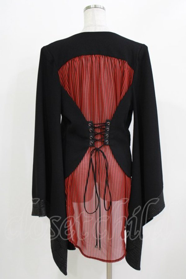 画像3: Qutie Frash / 着物袖ジャケット  黒×黒赤ストライプ H-26-03-18-028-QU-JA-KB-ZH (3)