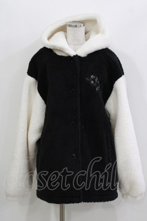 画像1: NieR Clothing / 耳付きフードバイカラーボアアウター  白×黒 H-26-03-18-029-PU-CO-KB-ZH (1)