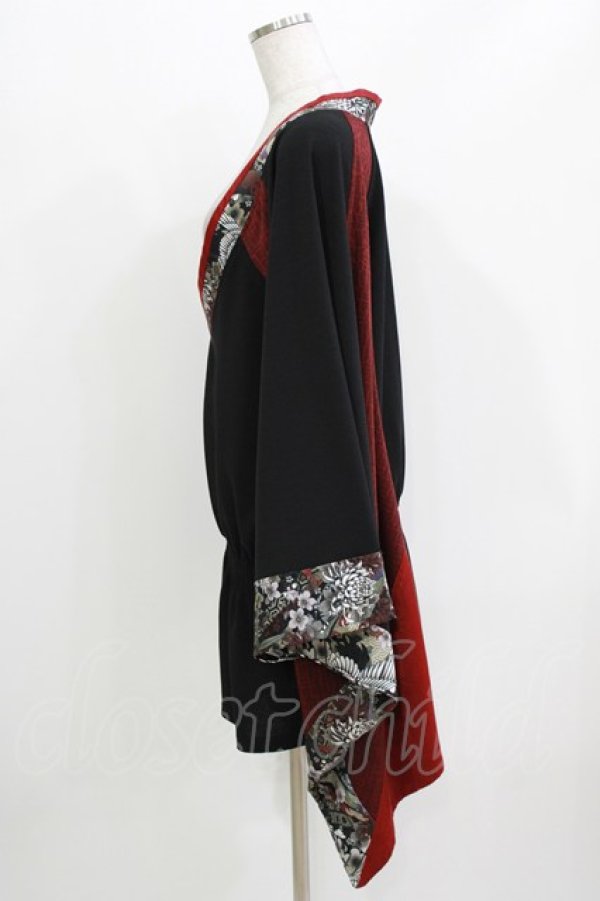 画像2: Qutie Frash / リボン帯付き着物チュニック  黒×赤 H-26-03-18-036-QU-TO-KB-ZH (2)