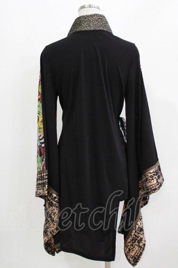 画像3: Qutie Frash / 着物カーディガン  ネオン（ブラック×カーキパイピング） H-26-03-18-037-QU-TO-KB-ZH (3)